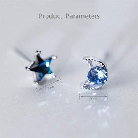 img 1 attached to Blue CZ Moon and Star Stud Sterling Silver Earrings - Hypoallergenic and Trendy Valentine Jewelry Gift