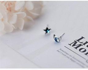 img 2 attached to Blue CZ Moon and Star Stud Sterling Silver Earrings - Hypoallergenic and Trendy Valentine Jewelry Gift