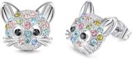 lanqueen cute cat stud earrings: hypoallergenic cz jewelry for women, teens, and cat lovers logo