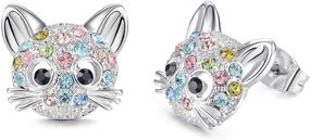 img 4 attached to Lanqueen Cute Cat Stud Earrings: Hypoallergenic CZ Jewelry for Women, Teens, and Cat Lovers