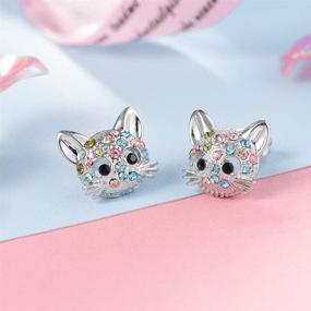 img 2 attached to Lanqueen Cute Cat Stud Earrings: Hypoallergenic CZ Jewelry for Women, Teens, and Cat Lovers