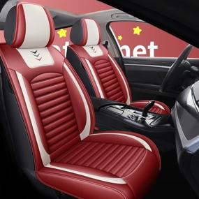 img 3 attached to LK-1 PU Breathable Leather Car Seat Cover 5-Seats Universal Fit (Red)