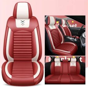 img 4 attached to LK-1 PU Breathable Leather Car Seat Cover 5-Seats Universal Fit (Red)