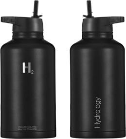 img 2 attached to 💧 H2 Hydrology Water Bottle - 64 oz, Black, Double Wall Insulated Stainless Steel, Wide Mouth Sports Thermos with 3 Lids - Hot &amp; Cold