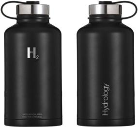 img 1 attached to 💧 H2 Hydrology Water Bottle - 64 oz, Black, Double Wall Insulated Stainless Steel, Wide Mouth Sports Thermos with 3 Lids - Hot &amp; Cold