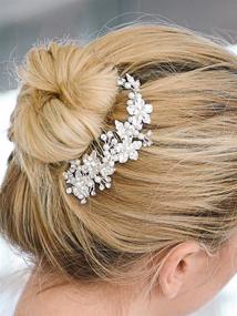 img 2 attached to 💎 Mariell Brushed Silver Wedding Comb with Handmade Austrian Crystals & White Pearls - Luxurious Bridal Hair Accessory for Enhanced SEO