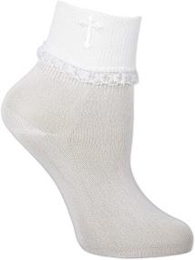 img 1 attached to 🧦 Adorable Girls' White Lace Socks with Crosses in Size 7-8.5: Delicate and Charming!
