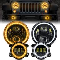 🚙 7-дюймовые круглые фары led halo с 4-дюймовыми туманными фарами halo для jeep wrangler 1997-2017 jk jku tj lj rubicon sahara unlimited: белый свет дневных ходовых огней/желтый сигнал поворота, дальний/ближний свет. логотип