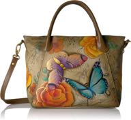 🌸 anuschka anna handpainted leather slouch tote bag: floral paradise tan - exquisite artistry and style logo