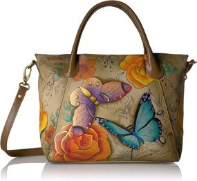 img 4 attached to 🌸 Anuschka Anna Handpainted Leather Slouch Tote Bag: Floral Paradise Tan - Exquisite Artistry and Style