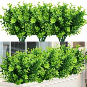 img 4 attached to Искусственные растения TEMCHY, цветы Faux Boxwood Shrubs, 6 штук: реалистичная 42 ветка зелени для украшения в помещениях и на открытом воздухе в саду, на патио, на свадьбе, в офисе и на ферме.