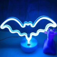 ohlgt led neon light: blue bat lamp with base - battery & usb operated decorative lights for halloween, christmas, parties, bar, home, bedroom логотип