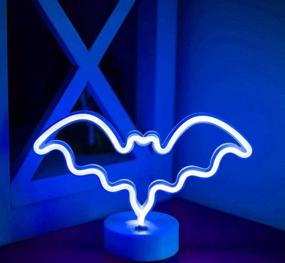 img 3 attached to OHLGT LED Neon Light: Blue Bat Lamp with Base - Battery & USB Operated Decorative Lights for Halloween, Christmas, Parties, Bar, Home, Bedroom