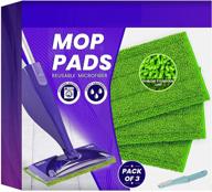 🧹 pack of 3 reusable microfiber mop pads for swiffer wetjet - washable refills for wet jet, heavy duty spray mop replacement heads for effective floor cleaning - includes scraper (12″, green) logo