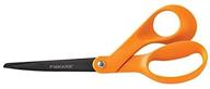 ✂️ fiskars 8 inch orange non-stick bent handle pointed scissors for right handed users logo