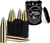 🥃 golden whiskey bullet stones: realistic revolver freezer base, premium stainless steel reusable chilling ice cubes rocks stone chillers gift set for men (gold) logo