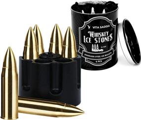 img 4 attached to 🥃 Golden Whiskey Bullet Stones: Realistic Revolver Freezer Base, Premium Stainless Steel Reusable Chilling Ice Cubes Rocks Stone Chillers Gift Set for Men (Gold)