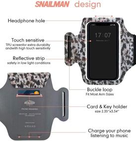 img 2 attached to Snailman Running Phone Holder Sports Armband with Leopard Print. iPhone Cell Phone Arm Bands for Runners, Jogging, Cycling, Walking, Exercise & Gym Workout. Cell Case for iPhones