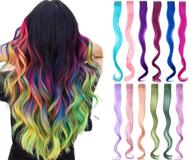 vibrant 24 inch rainbow colored hair extensions: synthetic straight hairpiece for women, girls, and kids - perfect gift for parties, multi-color clip-in extensions logo