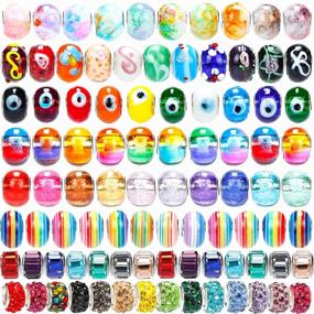 img 4 attached to 📿 Colorful European Beads: 120 PCS Large Hole Rhinestone Craft Beads for DIY Bracelets