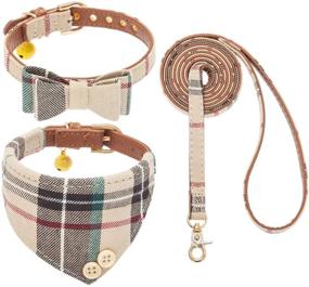 img 4 attached to 🐶 Classic Plaid Bow Tie Dog Collar and Leash Set with Bandana - Ideal Pet Gift!