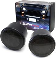 enhanced visibility smoked lens led driving/drl turn signal lamp assembly for jeep wrangler 2007-2017 (white led halo ring as parking/driving/drl lights & amber led center light as turn signals) logo