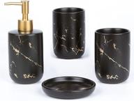 🛁 breis bathroom accessory set, 4-piece modern marble décor countertop organizers with toothbrush holder, lotion dispenser, soap dish, and tumbler in elegant black logo