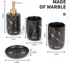 img 2 attached to 🛁 BREIS Bathroom Accessory Set, 4-Piece Modern Marble Décor Countertop Organizers with Toothbrush Holder, Lotion Dispenser, Soap Dish, and Tumbler in Elegant Black