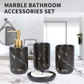 img 3 attached to 🛁 BREIS Bathroom Accessory Set, 4-Piece Modern Marble Décor Countertop Organizers with Toothbrush Holder, Lotion Dispenser, Soap Dish, and Tumbler in Elegant Black