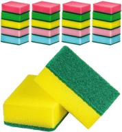 🧽 decorrack 20-pack scrub sponges for kitchen, dishes, bathroom, car wash - dual action sponge with scouring scrubber and absorbent side - heavy duty, assorted colors logo