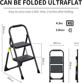 img 3 attached to 🪜 EFFIELER 2 Step Stool: Ergonomic Folding Step Ladder with Anti-Slip Pedal - Sturdy and Versatile for Household, Kitchen, and Office (Matte Black, 430 lbs Capacity)