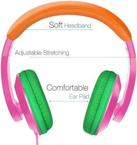 img 3 attached to 🎧 Rockpapa Comfort+ Adjustable Over Ear Headphones with Microphone & In-line Volume for Adults, Kids, Teens - Pink/Orange/Green, Compatible with Smartphones, Laptops, Tablets, DVD, MP3/4 Players, Car, & Airplane