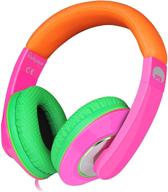 🎧 rockpapa comfort+ adjustable over ear headphones with microphone & in-line volume for adults, kids, teens - pink/orange/green, compatible with smartphones, laptops, tablets, dvd, mp3/4 players, car, & airplane logo