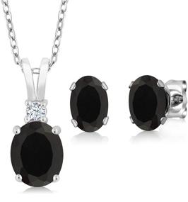 img 1 attached to 💎 Gem Stone King 925 Sterling Silver Black Onyx Pendant Earrings Set - 2.50 Ctw Oval with 18 Inch Silver Chain: Perfect for Elegant Styling