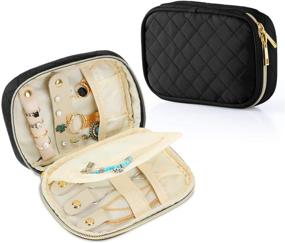 img 4 attached to 👜 Small Quilted Black Jewelry Travel Case - Portable Organizer Bag for Earrings, Necklaces, Rings, and More by Teamoy