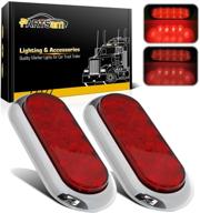 pair of 6-inch oval chrome trailer truck red 10 led surface mount stop turn tail lights logo