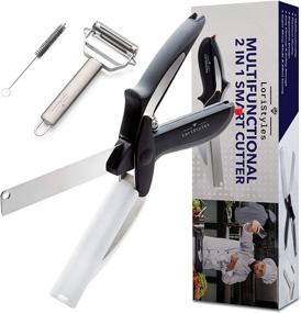 img 4 attached to 🔪 Clever Cutter Scissors with Cutting Board - Cleaning Brush &amp; Stainless Steel Peeler - Bundle for Peeling Fruits, Vegetables and Creating Tasty Veggie Noodles