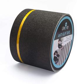 img 4 attached to 🚧 LifeGrip Anti Slip Traction Tape with Reflective Stripe - 4" x 30 ft - Best Grip Tape Grit Non Slip - Outdoor Non Skid Treads - High Traction Friction Abrasive Adhesive for Stairs Step - Black