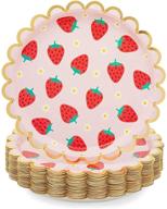 strawberry birthday party pink paper plates - gold foil design (9 in, 48 pack) logo