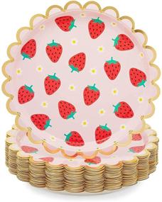 img 4 attached to Strawberry Birthday Party Pink Paper Plates - Gold Foil Design (9 In, 48 Pack)