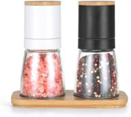 vucchini salt and black pepper grinder set: refillable mills with bamboo lid and wood stand - premium sea salt grinder shakers (black and white) logo