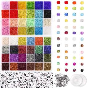 img 4 attached to UOONY 35000pcs Glass Seed Beads, 250pcs Alphabet Letter 💎 Beads - Jewelry Making Kit with Elastic String, Charms, and Rings