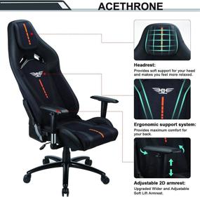 img 3 attached to 🎮 Acethrone Gaming Chair: High Back PU Leather Racing Style with Headrest and Lumbar Support, Adjustable Armrests, 360° Swivel – Orange/Black