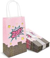 pack of 24 pink comic book hero party favor bags for girls' birthday with convenient handles logo