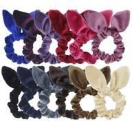 🐰 susulu 12pcs mixed bunny velvet scrunchies: stylish elastic hair ties with rabbit ear bands for women's ponytails logo