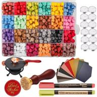 📦 fonswea 748pcs sealing wax beads set for vintage crafts: wax seal stamp kit with melting spoon, wax stamp warmer, metallic pens, and tea candles - 24 colors logo