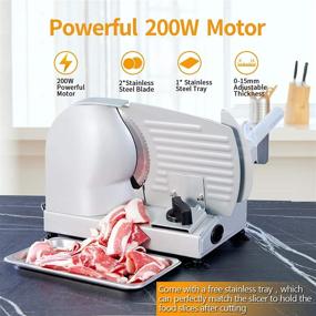 img 3 attached to 200W Electric Meat Slicer with Two 7.5&#34; Removable Stainless Steel Blades & One 🔪 Tray - Child Lock Protection, Adjustable Thickness - Ideal for Meat, Cheese, and Bread Slicing