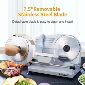 img 1 attached to 200W Electric Meat Slicer with Two 7.5&#34; Removable Stainless Steel Blades & One 🔪 Tray - Child Lock Protection, Adjustable Thickness - Ideal for Meat, Cheese, and Bread Slicing