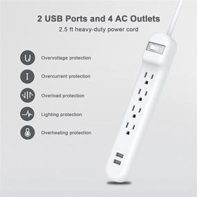 img 3 attached to 🔌 Wishinkle Сетевой фильтр с 4 розетками и 2 USB, кабель с плоской вилкой длиной 2,5 фута для дома, офиса, путешествий, школы - белый