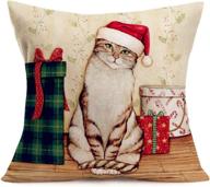 🎄 smilyard christmas cat pillow covers: farmhouse merry christmas xmas cushion cases, winter theme decor for sofa, 18x18 inch логотип